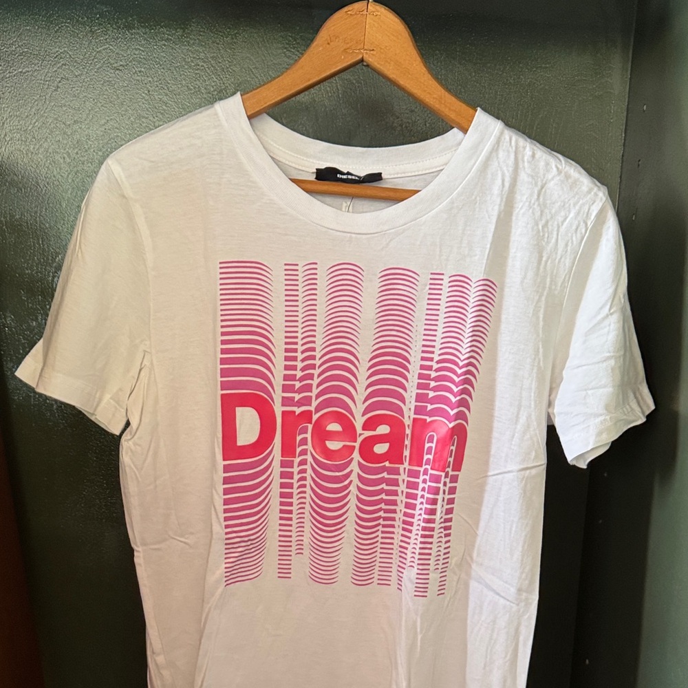 Diesel White Tee with Pink "Dream" Graphic